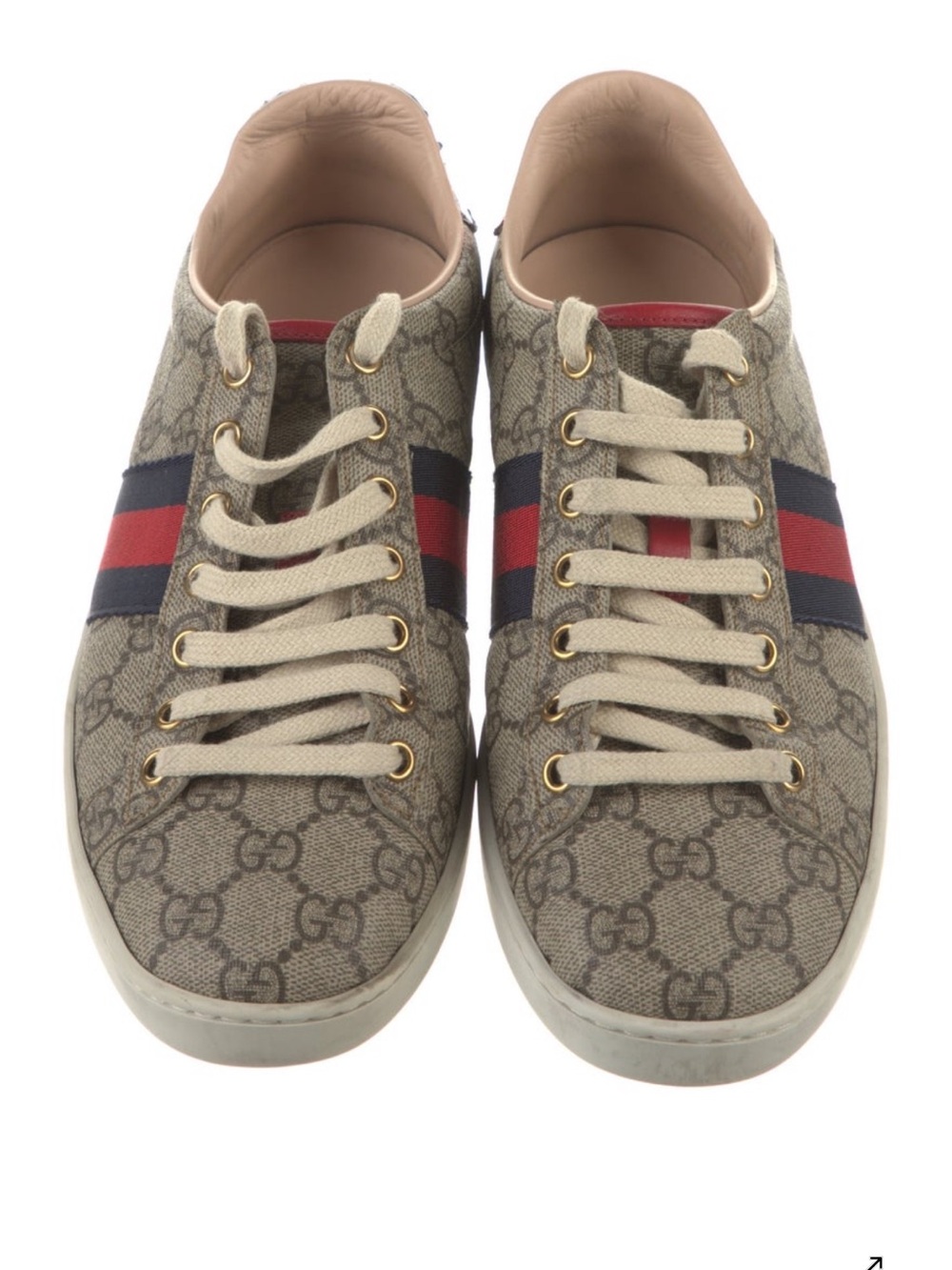Sylvie Gucci Beige GG Canvas Sneakers with Blue and Red Web Stripe 7.5